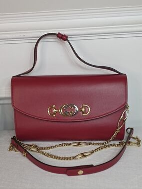 Gucci Zumi Red Leather Shoulder Bag with Gold Chain